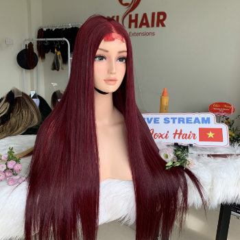 Wine Color Bone Straight Wig Weft Hair Extensions human hair wigs 100% Human Hair Vendors Made In Vietnam 3