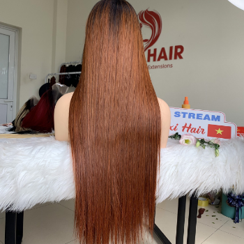 Ombre Brown Color Bone Straight Wig Weft Hair Extensions human hair wigs 100% Human Hair Vendors Made In Vietnam 5