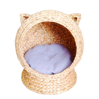 New Arrival Water Hyacinth Handwoven Pet Houses Furniture Kitty Shape with Soft Cushion Fishbone Weaving 2