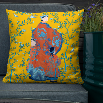 Printed Cushion Cover Asian Style Halinhthu Casa Mother And Children Scenic Toile In Yellow 45x45cm 100% Polyester From Vietnam 5