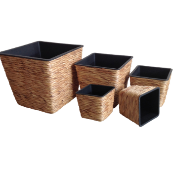 High Quality Set Of 5 Square Water Hyacinth Plant Pots Pp Pots Lining Twisted Weaving Natural Color Garden Decoration Twisted 6