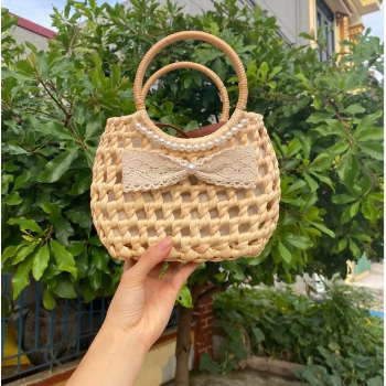 Water Hyacinth Bag Customized Service Rattan Beach Bag For Holiday Decoration Classic Style Light Brown Color Made In Vietnam 4