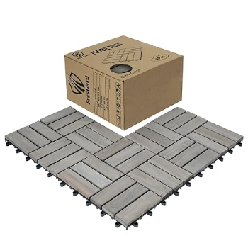 FresGard 9PCS Interlocking Deck Tiles 12"x12"x0.94'' Gray Acacia Patio Decor Flooring Tiles 5