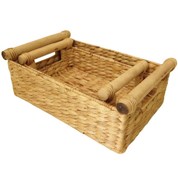 Good Price Set Of 2 Water Hyacinth Trays Rice Nut Weaving With Wooden Handles Handmade Put On Flat Surface Modern 4