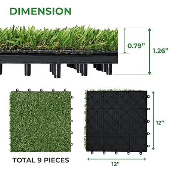 Artificial Grass with Acacia Wood High Quality Grass for Entryway Tile Landscape Edging 9PCS 12''x12''X1.26" FresGard  1