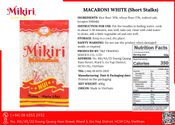 White Macaroni (Short Stalks) Hot Selling Tubular Shape Features Wheat flour, rice flour Primary Ingredient Cooking Time10-12 minutes 12 Month 6