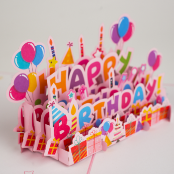 Greeting Birthday Card 3D Card Pink Best Choice Unique Design Good Quality Offset Printing Customized 8