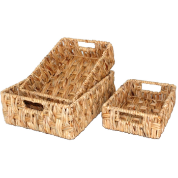 Fast Delivery Set Of 3 Twisted Water Hyacinth Storage Baskets Natural Stocked Storage Water Hyacinth Customized 3