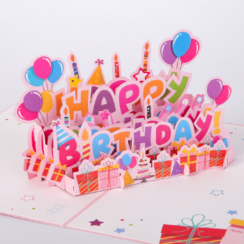 Greeting Birthday Card 3D Card Pink Best Choice Unique Design Good Quality Offset Printing Customized 1