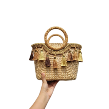 Water Hyacinth Bag Top Seller Bamboo Woven Bag For Holiday Decoration Classic Style Light Brown Color Vietnam Manufacturer 8