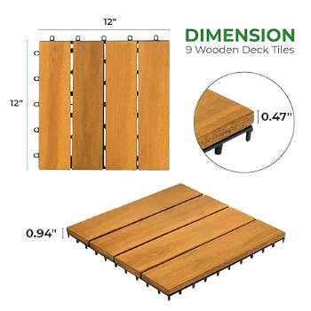 Fast Delivery FresGard 9PCS Interlocking Deck Tiles 12"x12"x0.94'' Acacia Patio Decor Flooring Tiles for Outdoor & Indoor Floor Tile 3