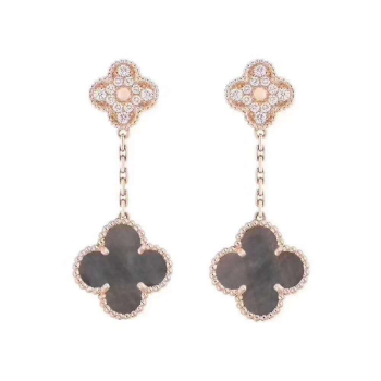 Magic Earrings 18k Pink Gold set with 2 motifs of Mother of pearl and Diamonds VGEMS Ready To Export From Vietnam Manufacturer 1