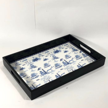 Lacquer Tray Chinoiserie Blue Pavilion Asian Zen 45x30cm Art Halinhthu Casa For Dinner Serving Tray Vietnam Manufacturer 3