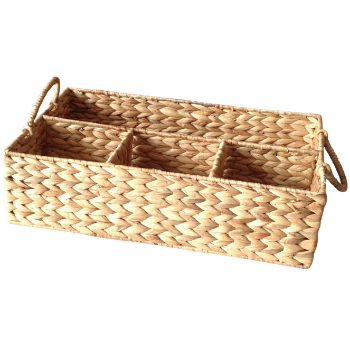 Good Price Natural Water Hyacinth Divided Baskets Fishbone Weaving Home Kitchen Or Office Organization Stocked Folding Handles 5