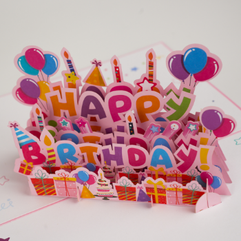 Greeting Birthday Card Pop Up Pink Best Choice Unique Design High Quality Offset Printing Customized 2