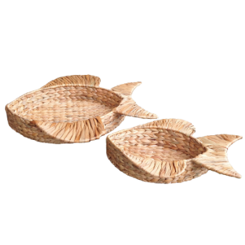 High Quality Set Of 2 Water Hyacinth Trays Fish Shapes Natural Color Double Put On Flat Surface Customized Made In Vietnam 6