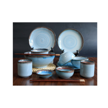 Kim Sa Blue Sea Enamel Tableware Set Luxury Tableware Set Reasonable Price  Traditional  Gift Set  Decorative Plates Serving Dishes  Carton Box  Vietnam Bulk 6