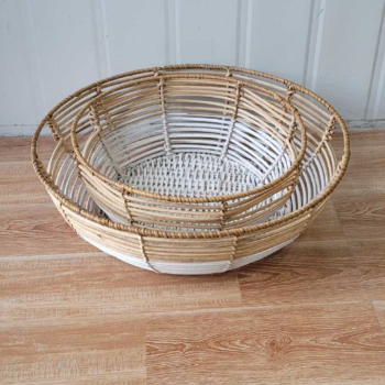 Cheap Price Good Products Storage Basket Top OEM ODM Set Of Two Bamboo Rattan Basket Mix Brown White Color 5