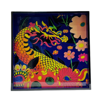 Lacquer Tray Chinoiserie Blue Pagodas Asian Zen 25.5x25.5cm Art Halinhthu Casa Customized From Vietnam Manufacturer 2