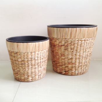 Good Quality Set Of 4 Rice Nut Weaving Water Hyacinth Plant Pots Pp Pots Lining Double Flat Rims Natural Color Rice Nut Weave 6