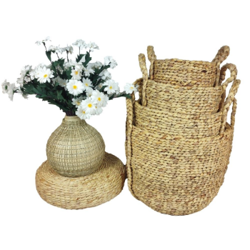 Hot Room Decorative Items Clothing Laundry Storage Set of 4 Round Hyacinth Baskets from Vietnam Manufacturer (copy) 2