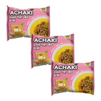 Achaki Pork and squash instant porridge High Specification natural color using for baby packing in bag Made in Vietnam 3