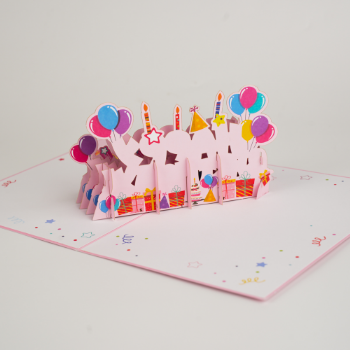 Greeting Birthday Card 3D Card Pink Best Choice Unique Design Good Quality Offset Printing Customized 5