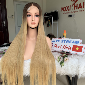 Ombre Blonde Color Bone Straight Wig Weft Hair Extensions human hair wigs 100% Human Hair Vendors Made In Vietnam 5