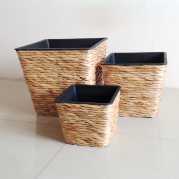 High Quality Set Of 5 Square Water Hyacinth Plant Pots Pp Pots Lining Twisted Weaving Natural Color Garden Decoration Twisted 3