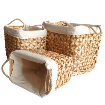 Good Quality Floral Water Hyacinth Basket - Rattan Handles On Both Side And Movable Fabric Lining Natural Stocked Removable 1