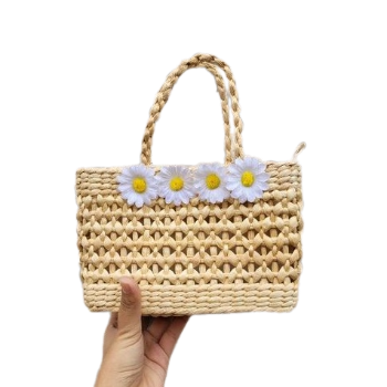 Water Hyacinth Bag Top Seller Rattan Bag Door Gift For Holiday Decoration Classic Style Light Brown Color Made In Vietnam 5