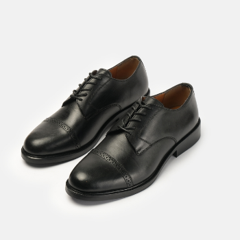 Black Derby Shoe Oxford Lace Up Derby Dress Shoes High Quality Fashion Office Men Custom Brogue From Vietnam Manufacturer 1