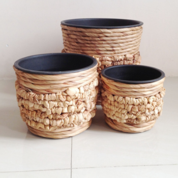 ood Price Set Of 4 Mixed Weaving Water Hyacinth Plant Pots Flower Pp Pot Lining Iron Frame Sustainable Vietnam Manufacturer 4