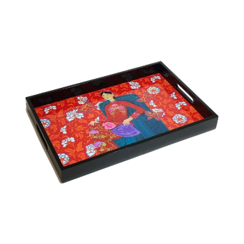 Lacquer Tray Asian High Glossy Finish Woman With Fan In Red Ao Dai Art 45x30cm Halinhthu Casa From Vietnam Manufacturer 4