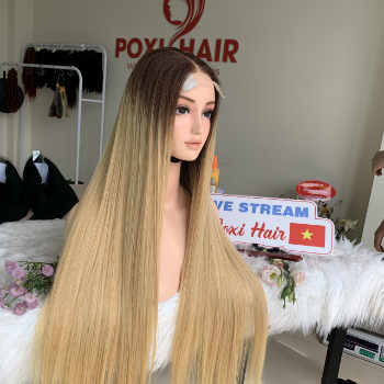 Ombre Blonde Color Bone Straight Wig Weft Hair Extensions human hair wigs 100% Human Hair Vendors Made In Vietnam 3