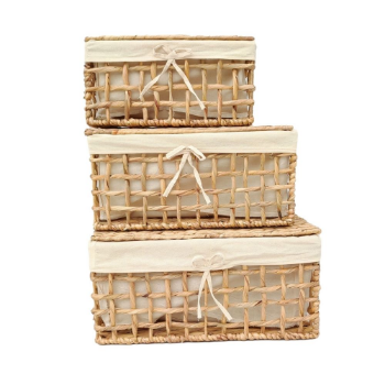 Set of 3 Baskets Mix Corypha Lecomtei for Export Sedge Storage Box Home Decoration Straps Basket Boat Shape from Vietnam 6