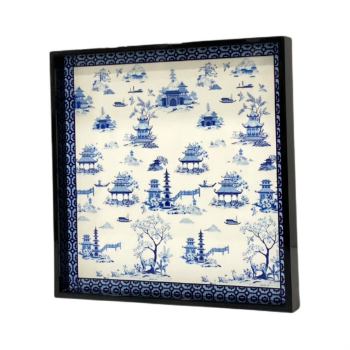 Lacquer Tray Customized Chinoiserie Blue Pagodas Asian Zen 25.5x25.5cm Art Halinhthu Casa From Vietnam Manufacturer 7