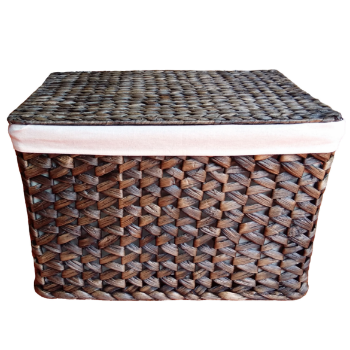 Set Of 3 Water Hyacinth Trunks Include 1 Trunk And 2 Small Baskets Twisted Weaving With Cotton Fabric Lining Hand 6