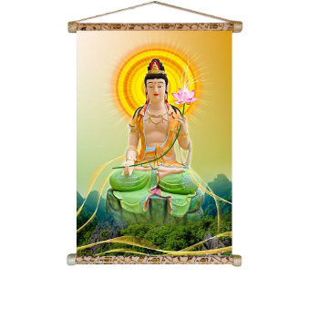 Bodhisattva with Lotus Scroll Painting Buddha decorative wall hanging art traditional printed 4