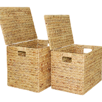 Fast Delivery Set Of 3 Water Hyacinth Trunks Include 1 Trunk And 2 Small Baskets Twisted Weaving With Cotton Fabric Lining Hand 4