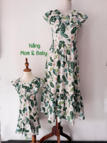 Mother & Baby Dress Set With Leaf Pattern Family Matching Outfits Fast Delivery High Quality Family Matching Outfits 7