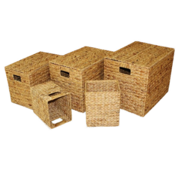 Fast Delivery Set Of 3 Water Hyacinth Trunks Include 1 Trunk And 2 Small Baskets Twisted Weaving With Cotton Fabric Lining Hand 5