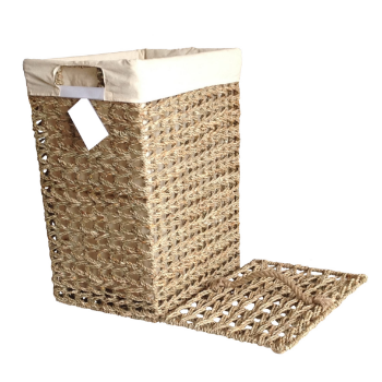 Fast Delivery Set Of Seagrass Hampers Zigzag Weaving And Covered With Removable Lids Cotton Fabric Lining Laundry Containers 3