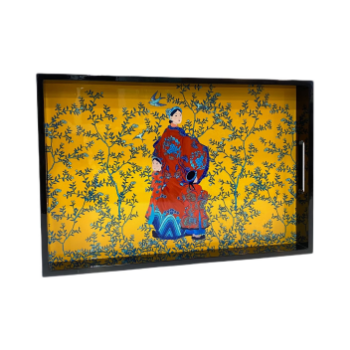 Lacquer Tray Asian Style Mother And Children Scenic Toile In Yellow 45x30cm Halinhthu Casa Item Customized Vietnam Manufacturer 3