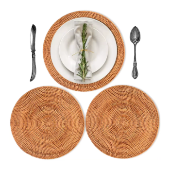 Vietnam supplier Small Rattan Placemats, Oval Placemats, Brown Rustic Decoration Woven wall decor basket 3