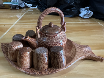 Hot Item Teapot And Cup Set Make From Wooden Coconut For Tea Dark Brown All Seasons Made In Vietnam Manufacturer 3