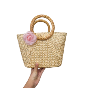 Water Hyacinth Bag Top Seller Bamboo Woven Bag For Holiday Decoration Classic Style Light Brown Color Vietnam Manufacturer 3