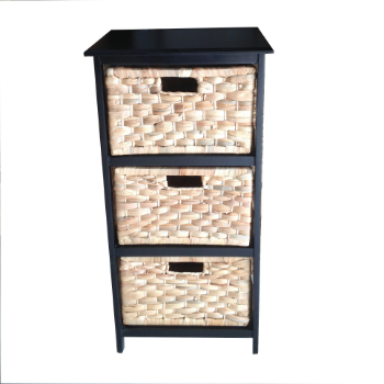 High Quality Cabinets Black Wooden Frame With 3 Water Hyacinth Drawers Store Accessories And Keep Your Living Space Organized 4