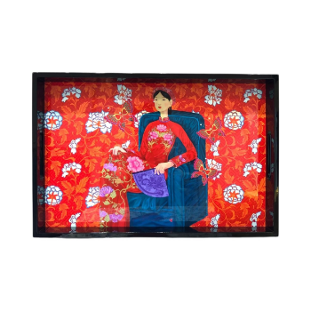 Lacquer Tray Asian High Glossy Finish Woman With Fan In Red Ao Dai Art 45x30cm Halinhthu Casa From Vietnam Manufacturer 3