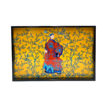 Lacquer Tray Powerful Lady In Dragon And Tiger Robe In Black 45x30cm Art Halinhthu Casa For Dinner Item Customized Vietnam